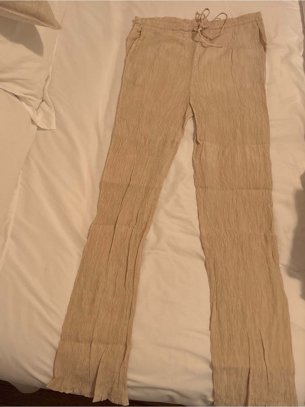 Zara Beige Crinkle Drawstring Top